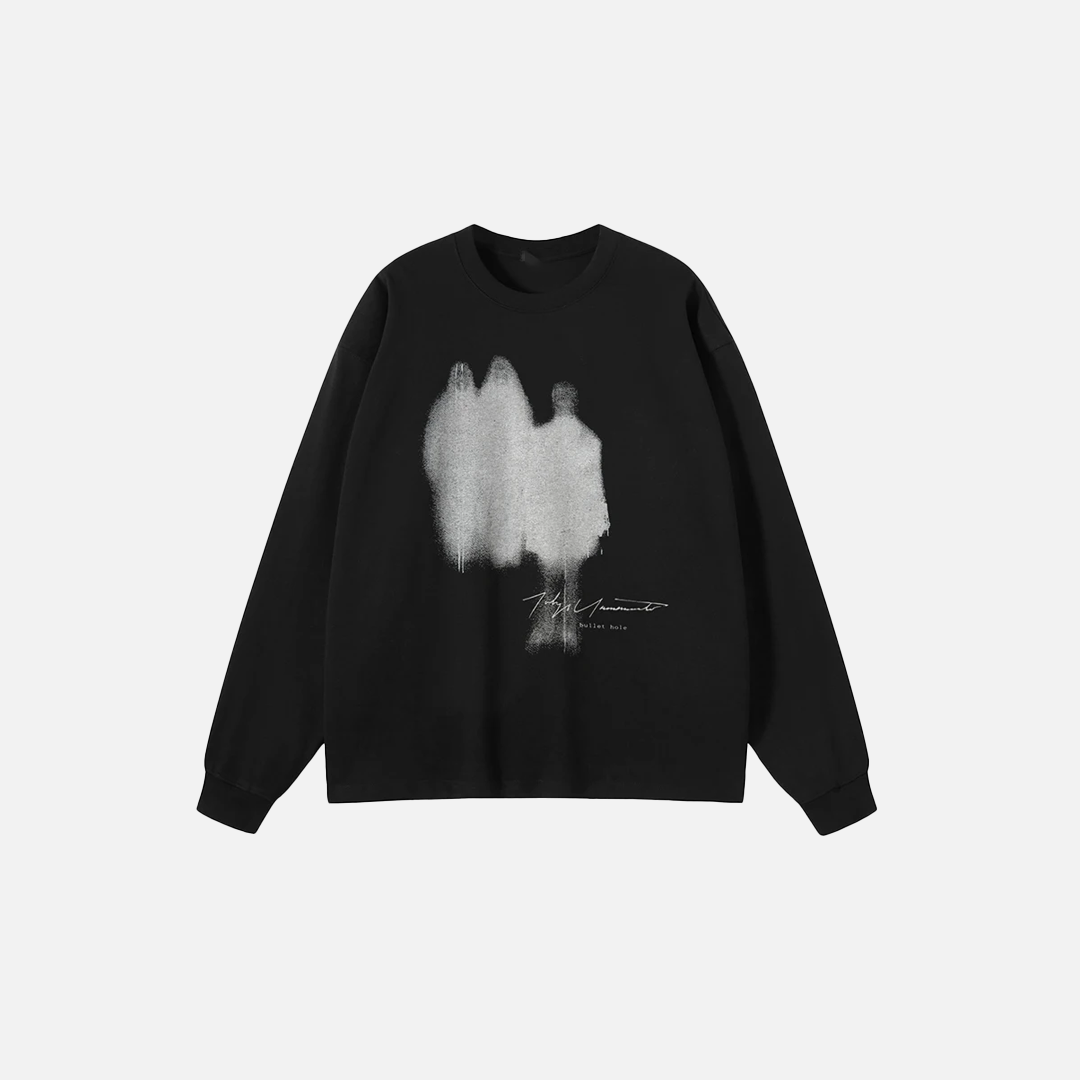 T-shirt à manches longues noir à motif ombré