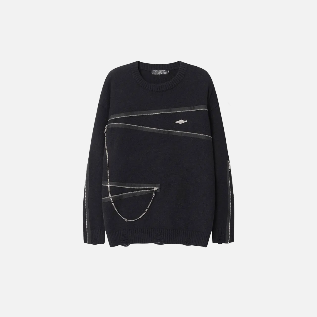 Pull en maille à fermeture éclair et détails chaîne usés, style streetwear
