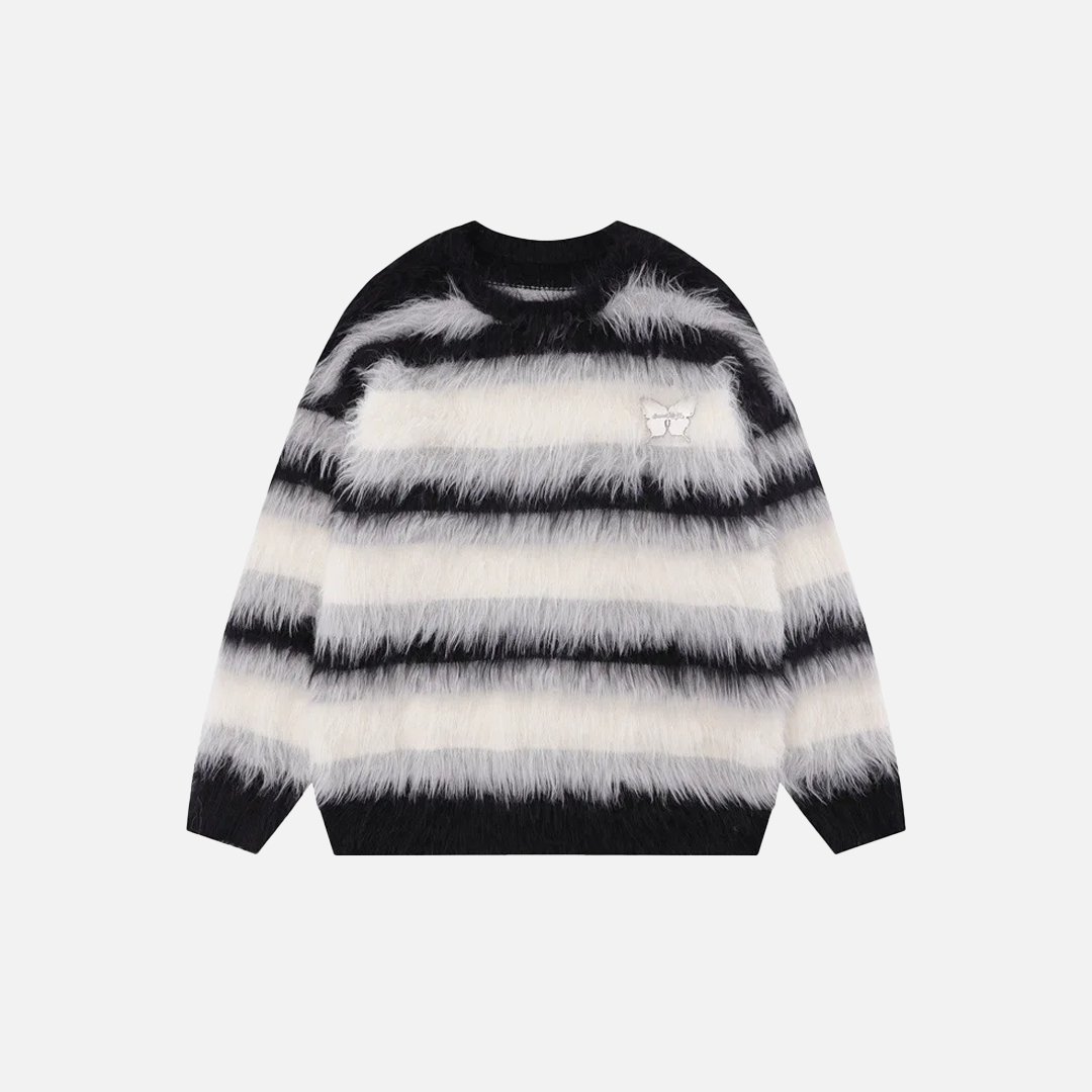 Streetwear-Strickpullover mit Streifen und Schmetterlingsmotiv
