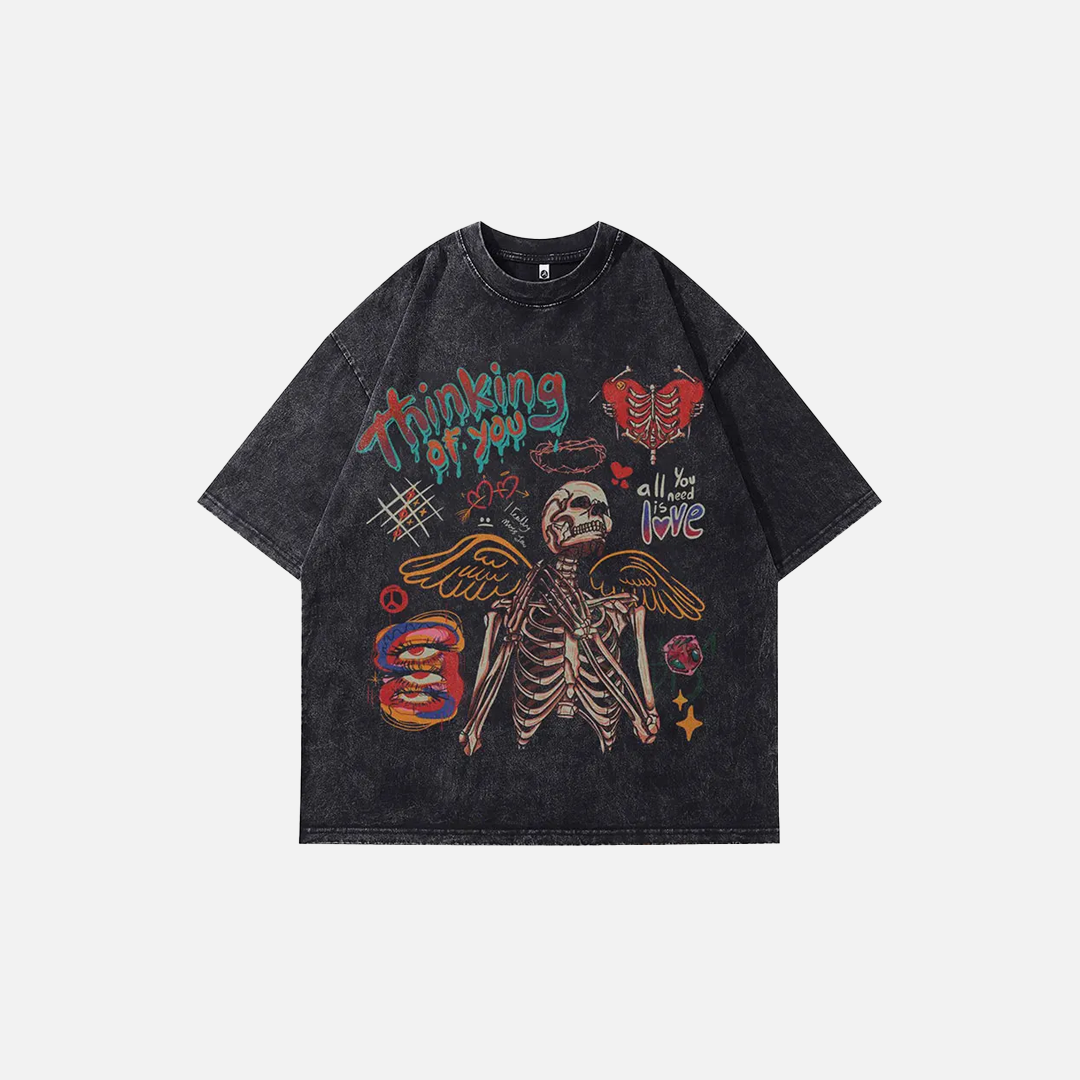 T-shirt noir à imprimé graphique grunge vintage