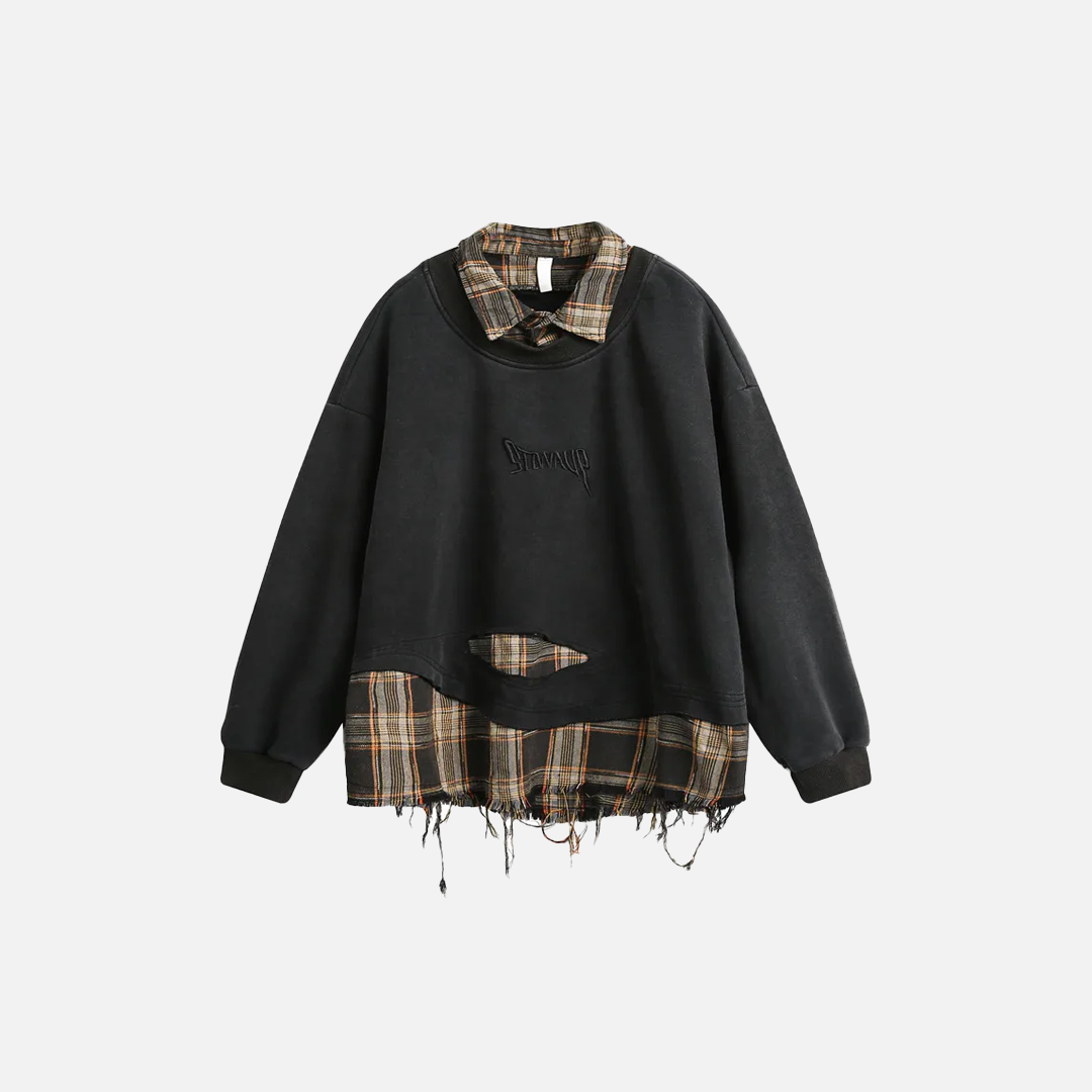Langarm-Sweatshirt mit Stickereien und Rissen