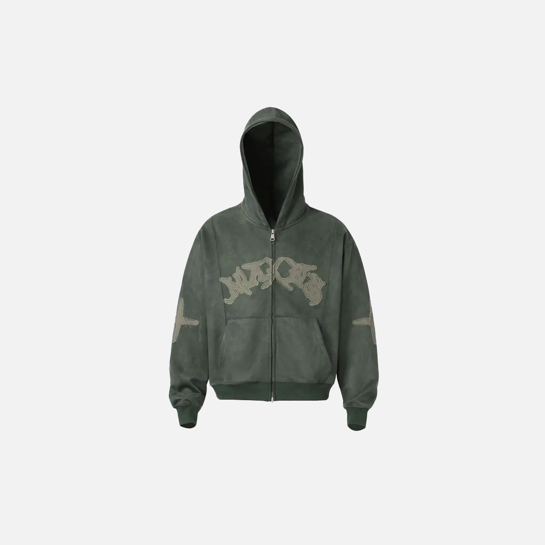 Vintage-Kapuzenpullover mit schmeichelhafter Stickerei und Reißverschluss