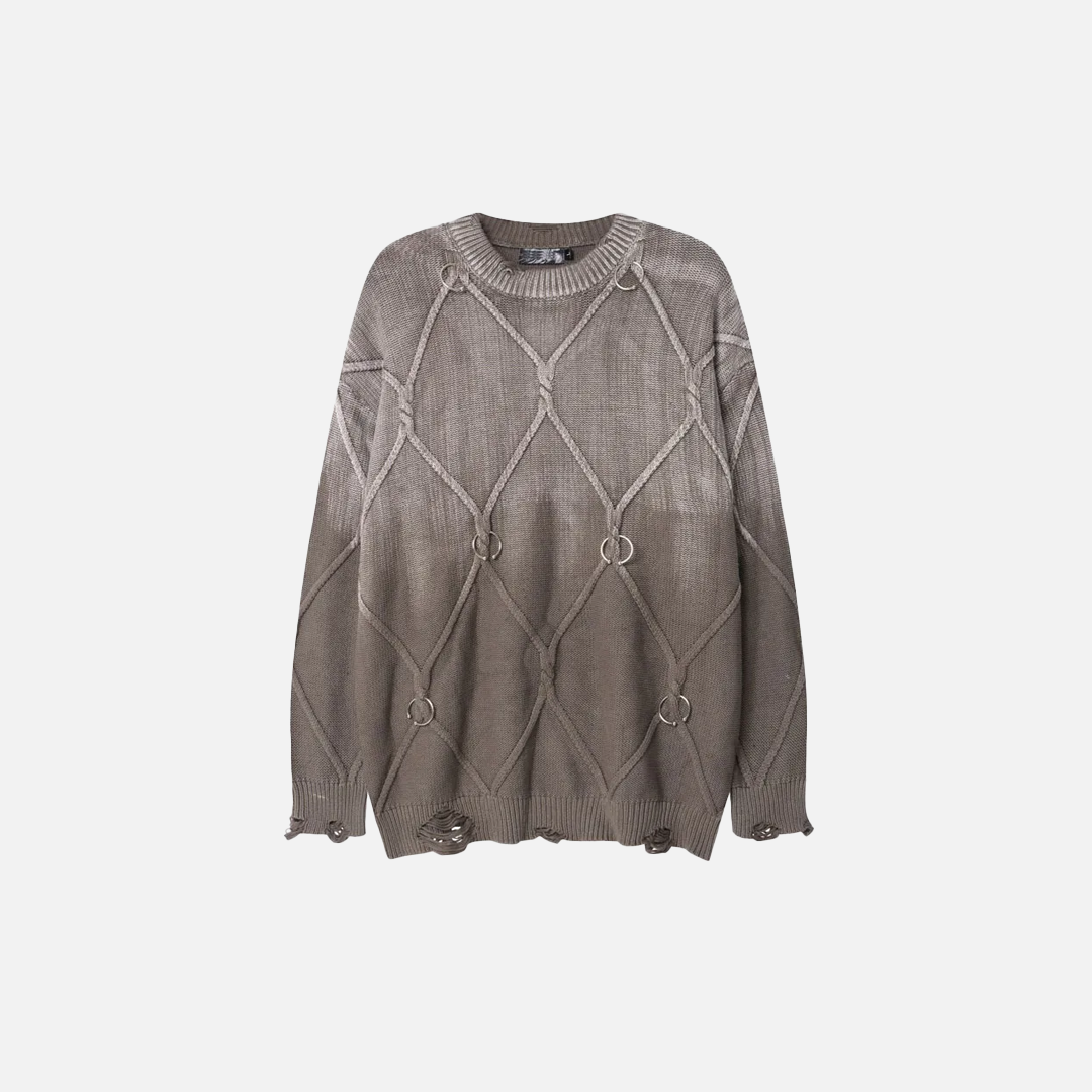 Retro-Grunge-Strickpullover mit Batikmuster