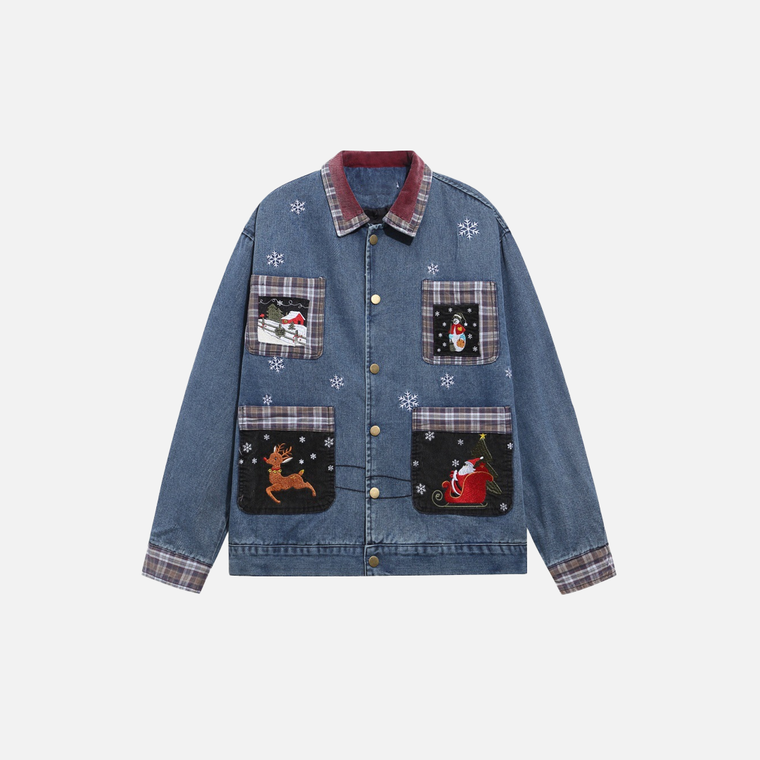 Veste en jean brodée style punk style dessin animé