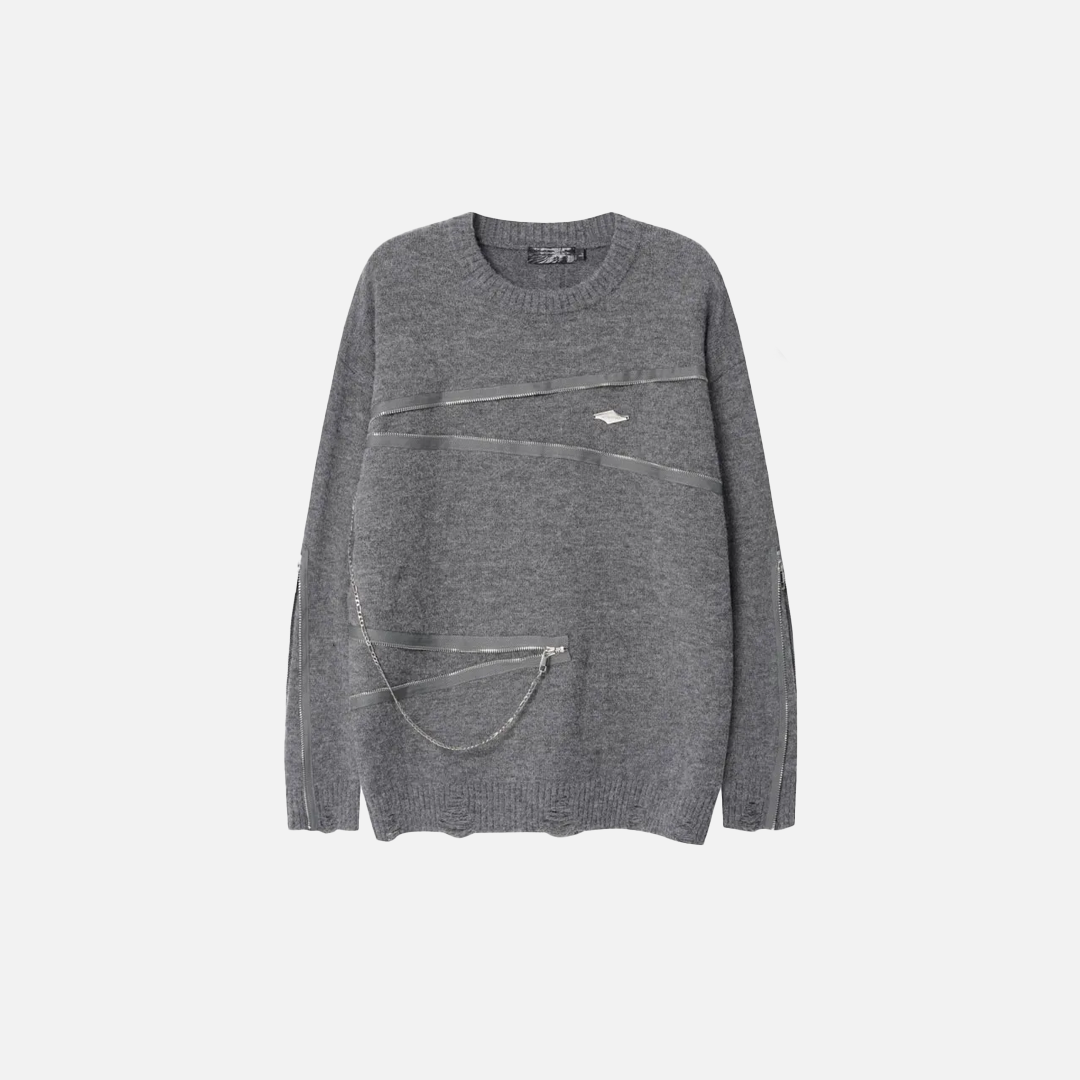 Pull en maille à fermeture éclair et détails chaîne usés, style streetwear