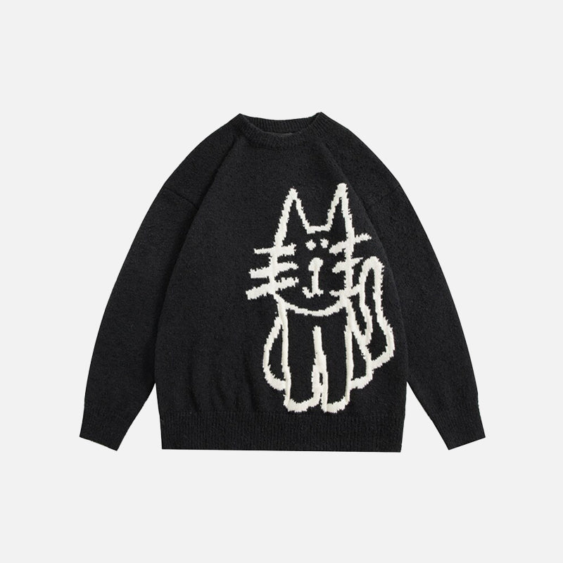 Strickpullover mit handgezeichneter Katze