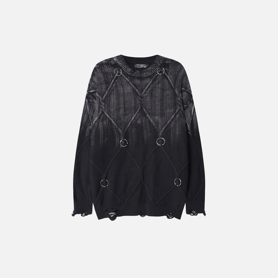 Retro-Grunge-Strickpullover mit Batikmuster