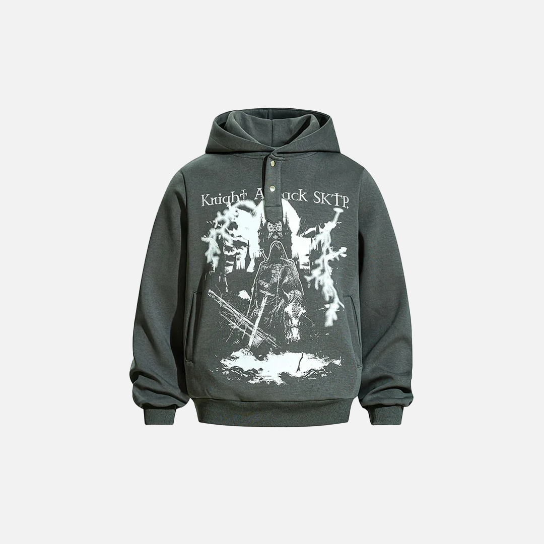 Langlebiger, lockerer Kapuzenpullover mit Gothic-Print