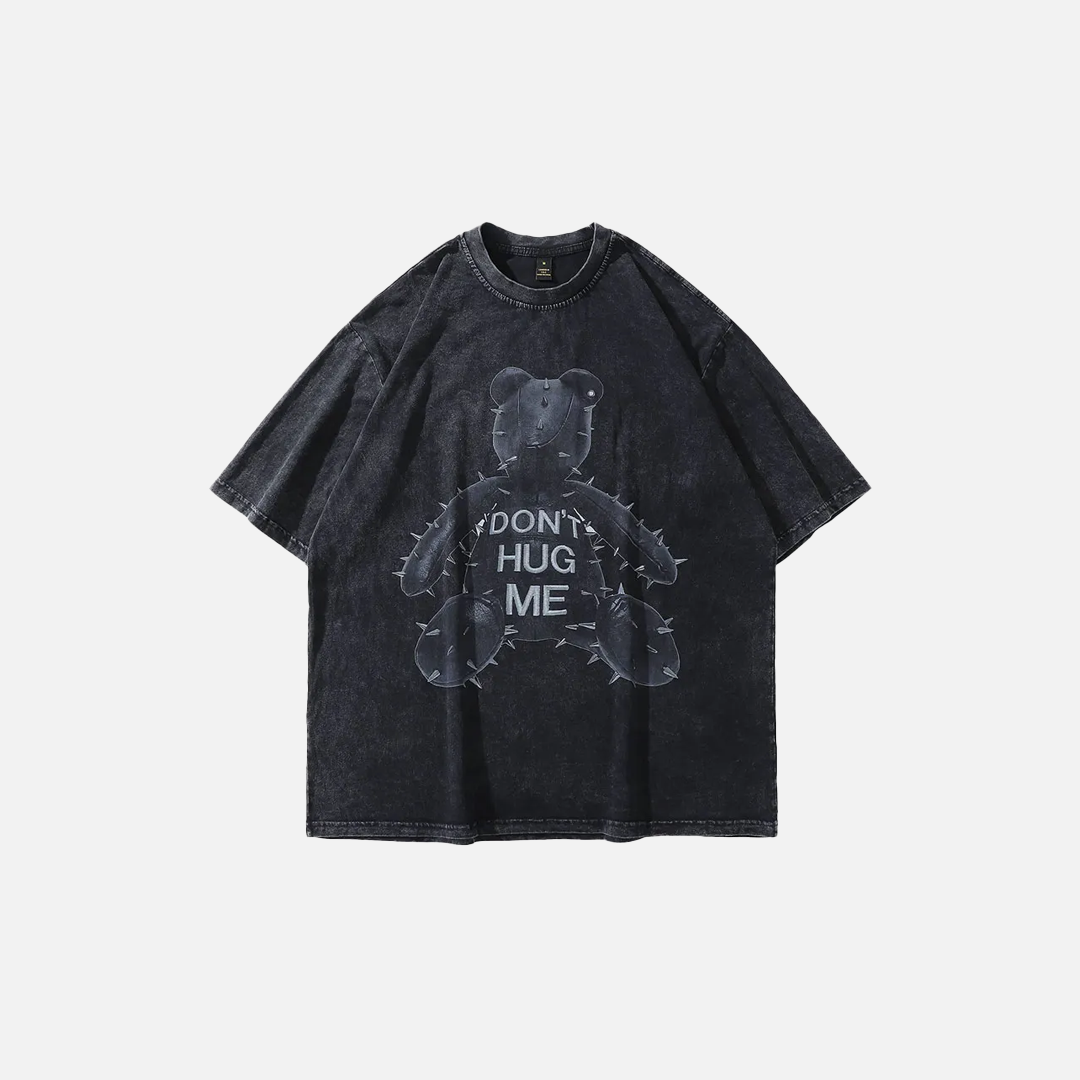 Streetwear Punk Bear Graphic Print Washed Oversized T-Shirt
