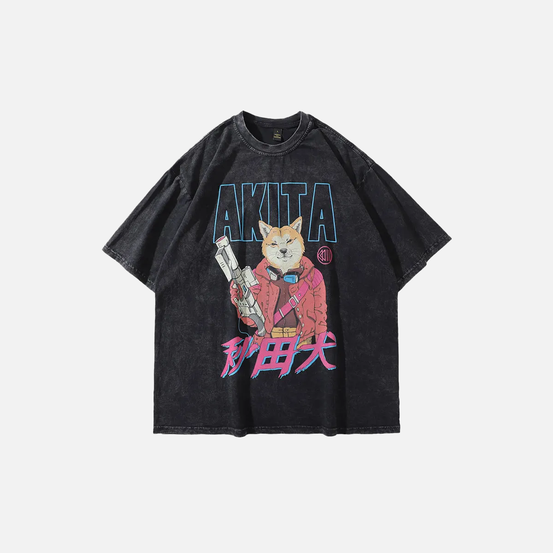 Vintage-T-Shirt im Hip-Hop-Stil mit Akita-Motiv