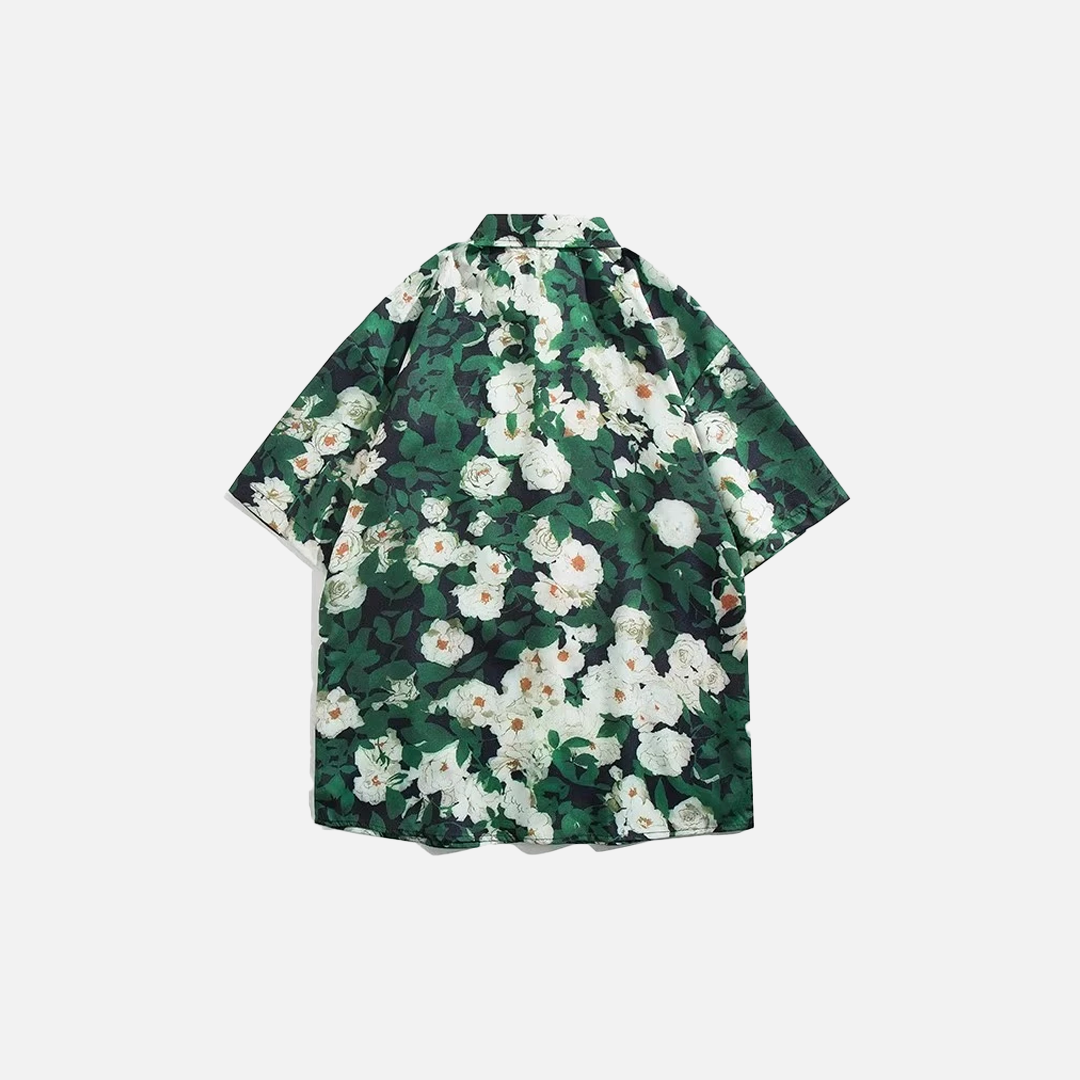Kurzarmhemd im Vintage-Stil mit Blumenmuster im koreanischen Strand-Look
