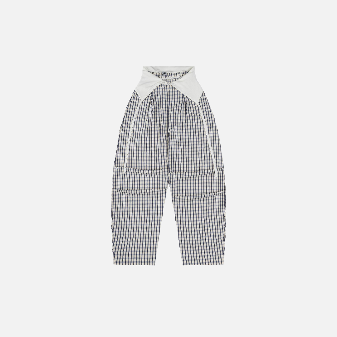 Y2K Diamantkarierte, plissierte Hose mit weitem Bein