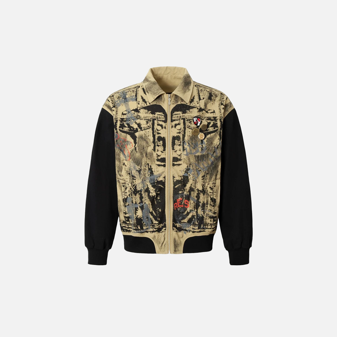 Streetwear Flexible Graffiti Patchwork Jeansjacke