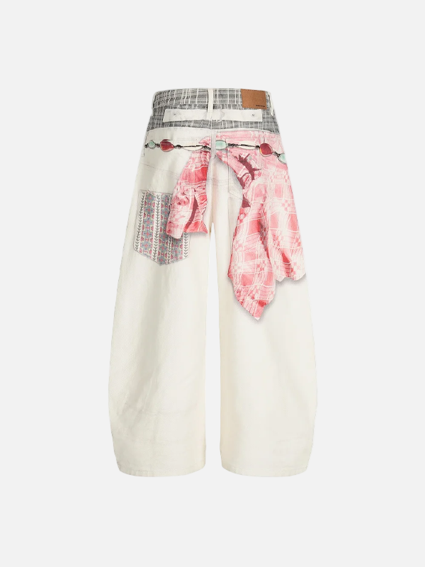 Vielseitige High-Street-Jeans mit Schal und weitem Bein