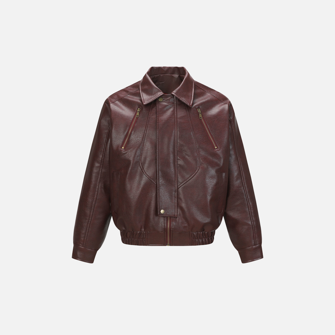 Moderne, elegante Lederjacke mit Motion Edge-Reißverschluss