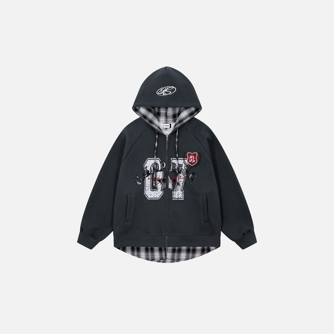 Stylish Streetwear Plaid Fake Two Piece Patchwork Hoodie