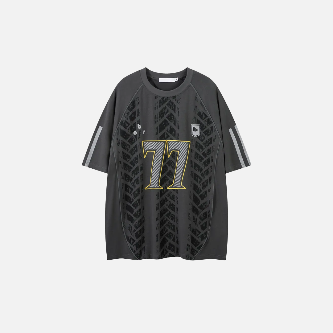 Y2K Gemütliches Grafik-Patchwork-Rennsport-T-Shirt