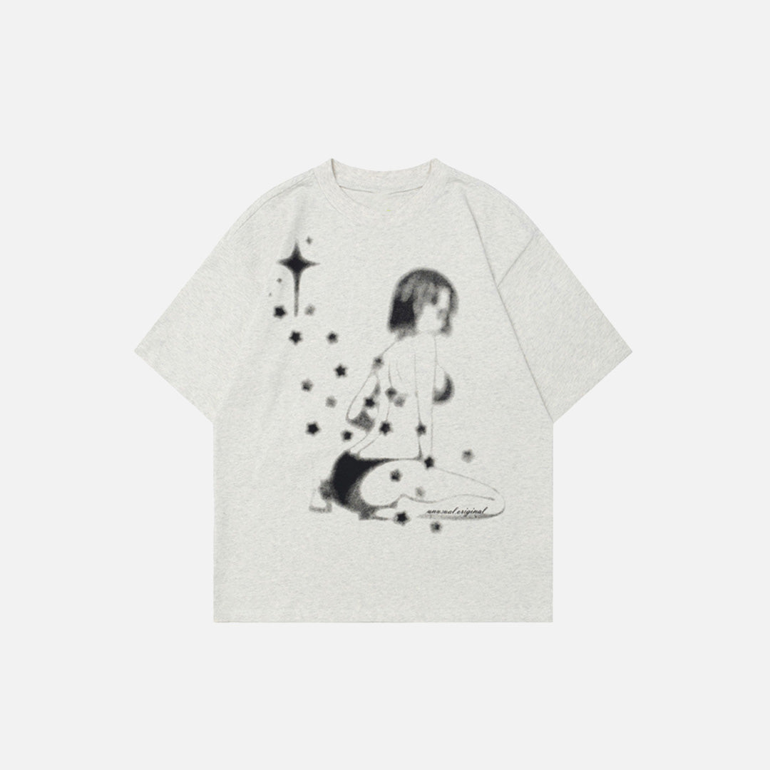 Kurzarm-T-Shirt mit Anime-Charakteren-Aufdruck