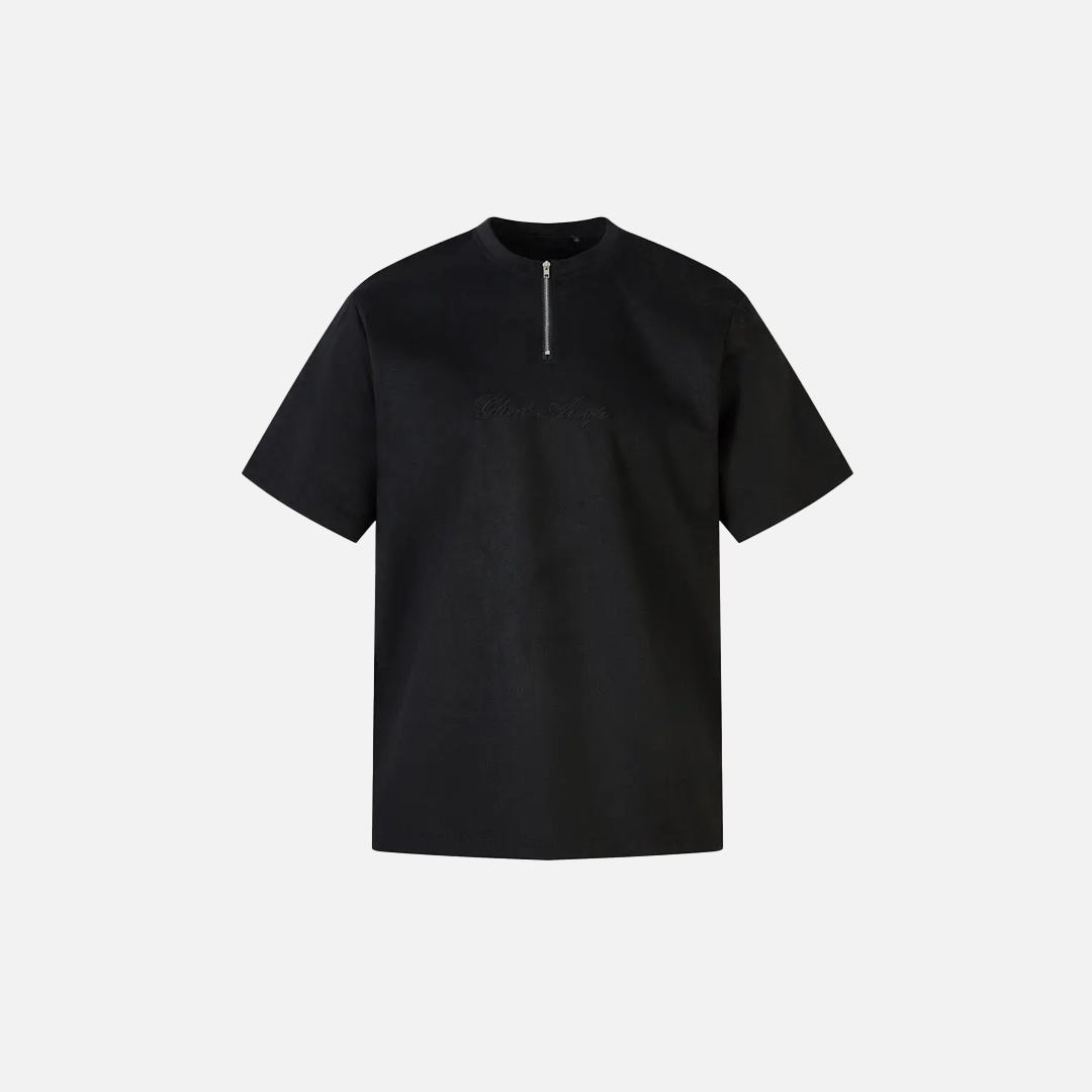 Suede Embroidered Zipper Short Sleeve T-Shirt