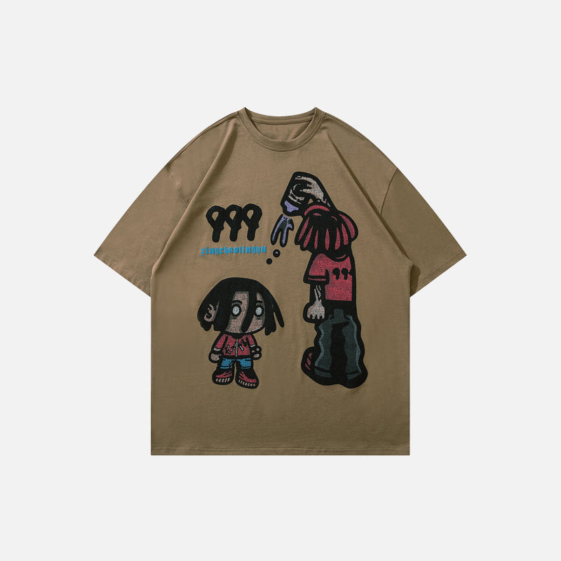 T-Shirt mit Cartoon-Print und Wasserspritzer