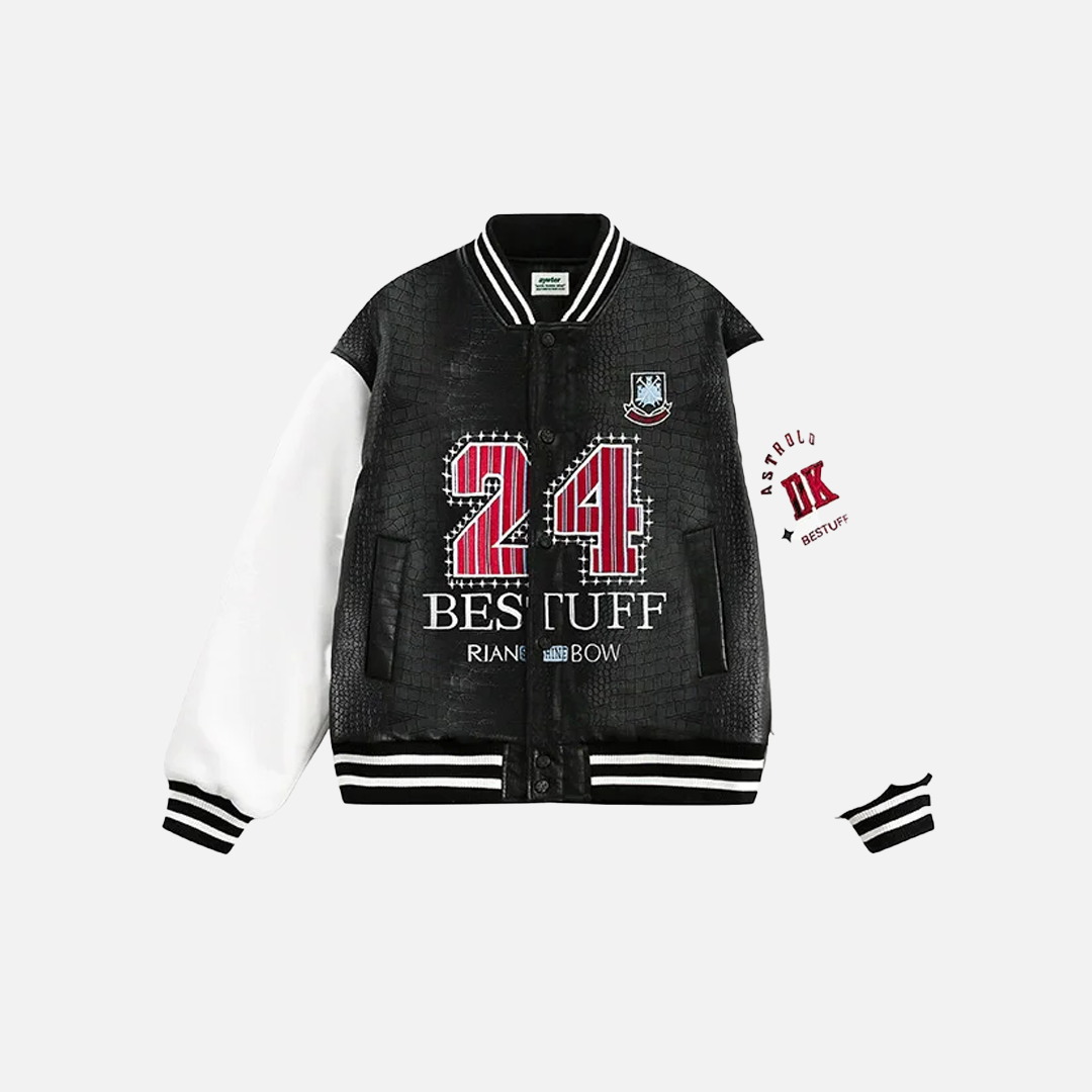 Winter Streetwear Dicke Patchwork College-Lederjacke