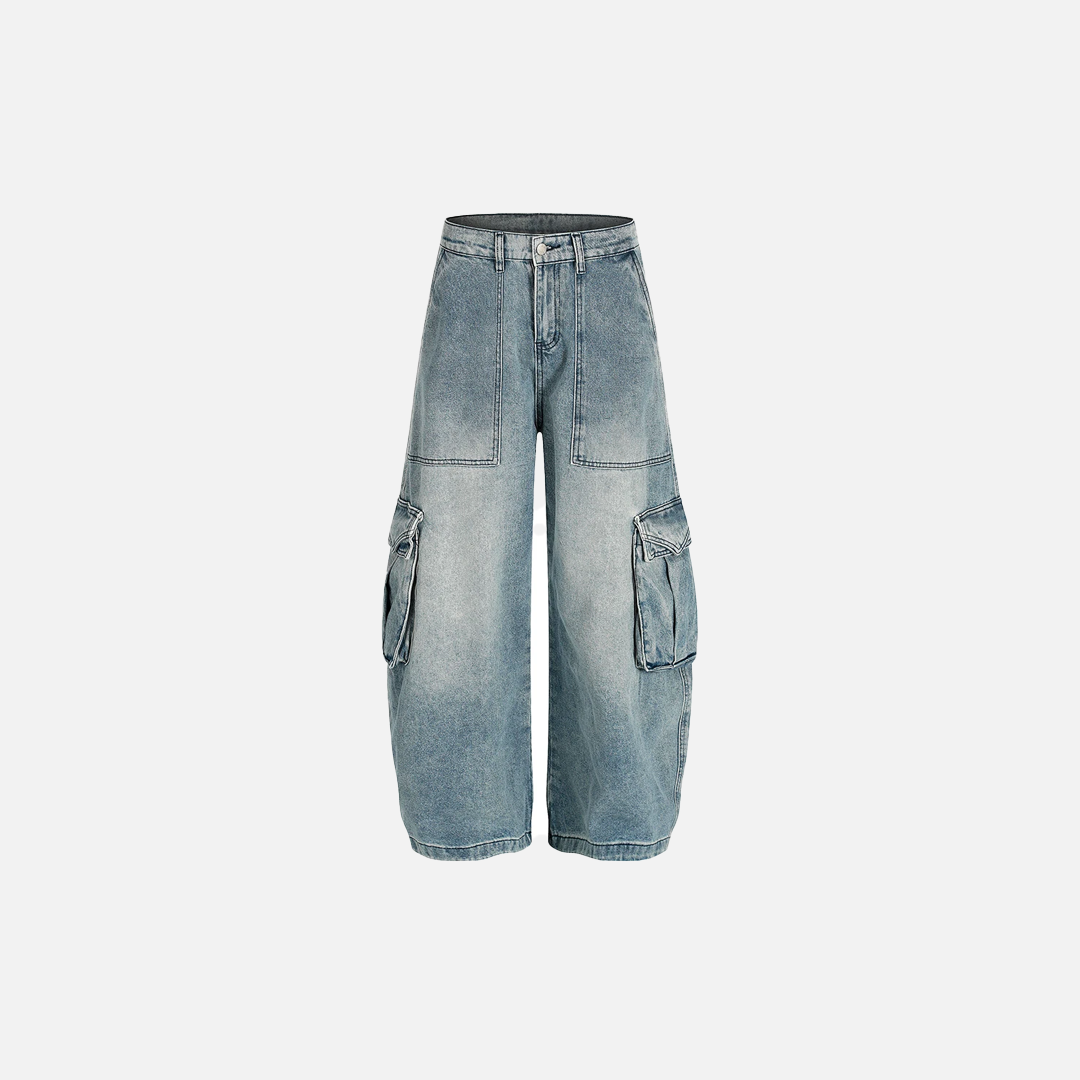 Streetwear-Jeans mit Used-Look, mehreren Taschen und weitem Bein