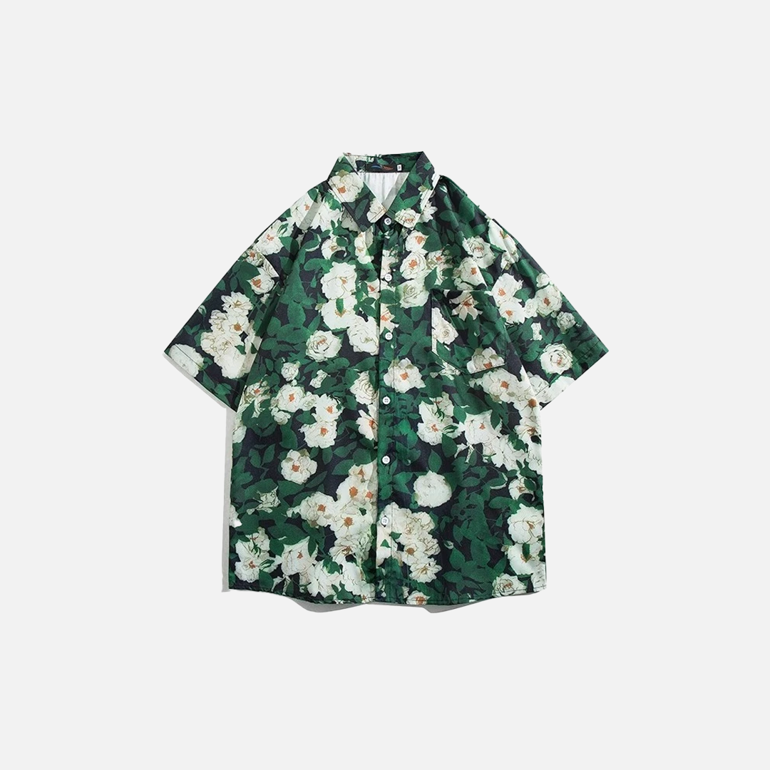 Kurzarmhemd im Vintage-Stil mit Blumenmuster im koreanischen Strand-Look