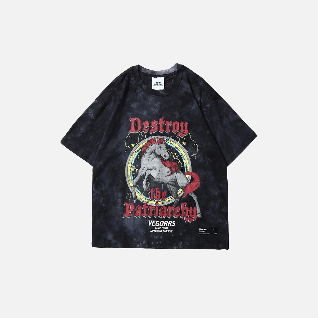 T-shirt hip-hop streetwear tendance à imprimé cheval sauvage
