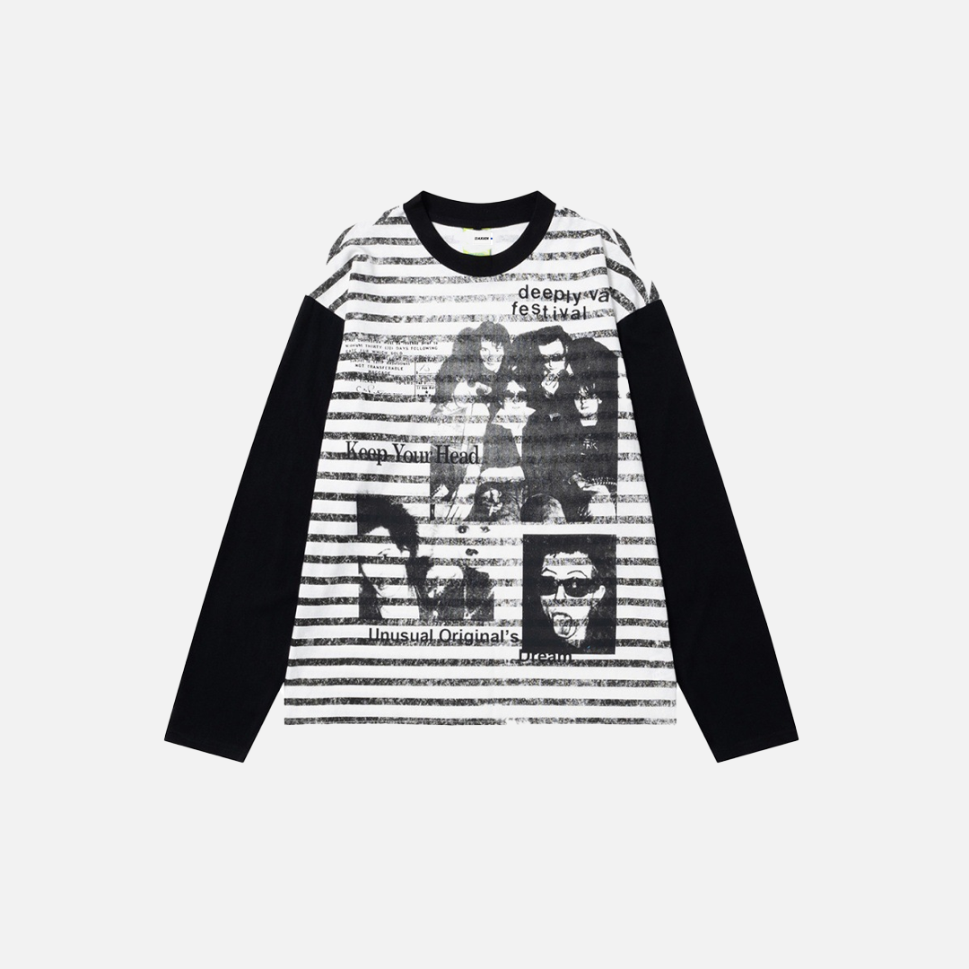 Gothic-Langarmshirt mit buntem Rockstar-Print