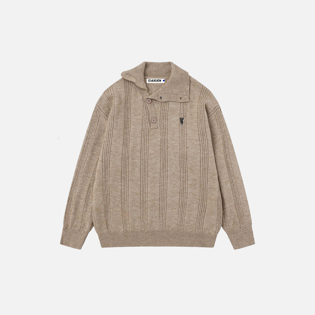 Pull à col montant boutonné en jacquard confortable pour homme