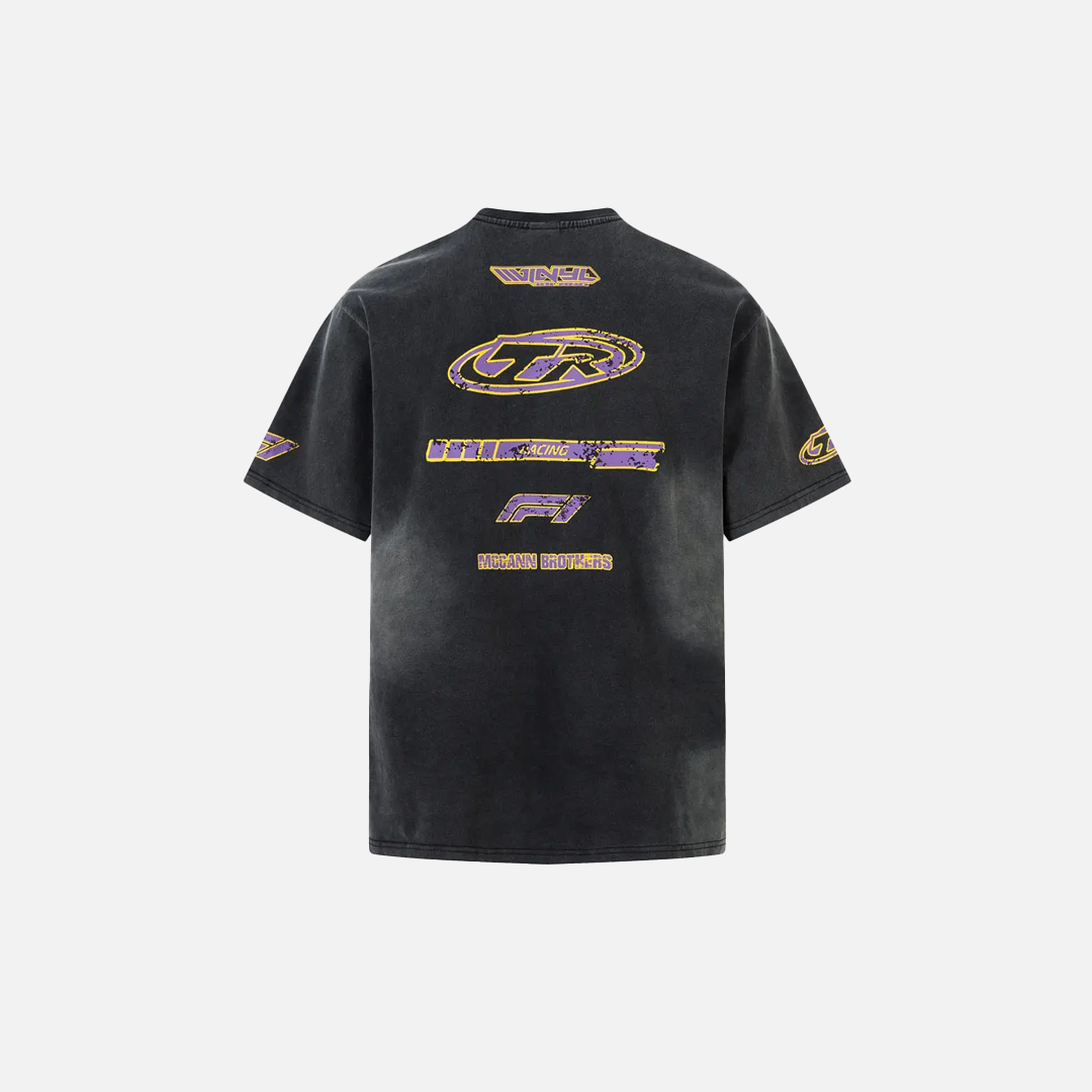 F1 Grunge Isoliertes Grafikbedrucktes Krawatten-Rennshirt