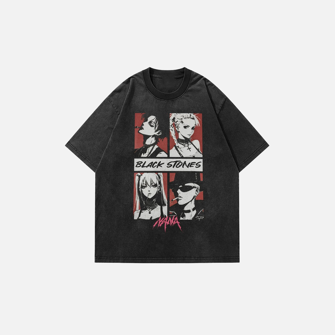 Streetwear Hip Hop Washed Black Stone T-Shirt