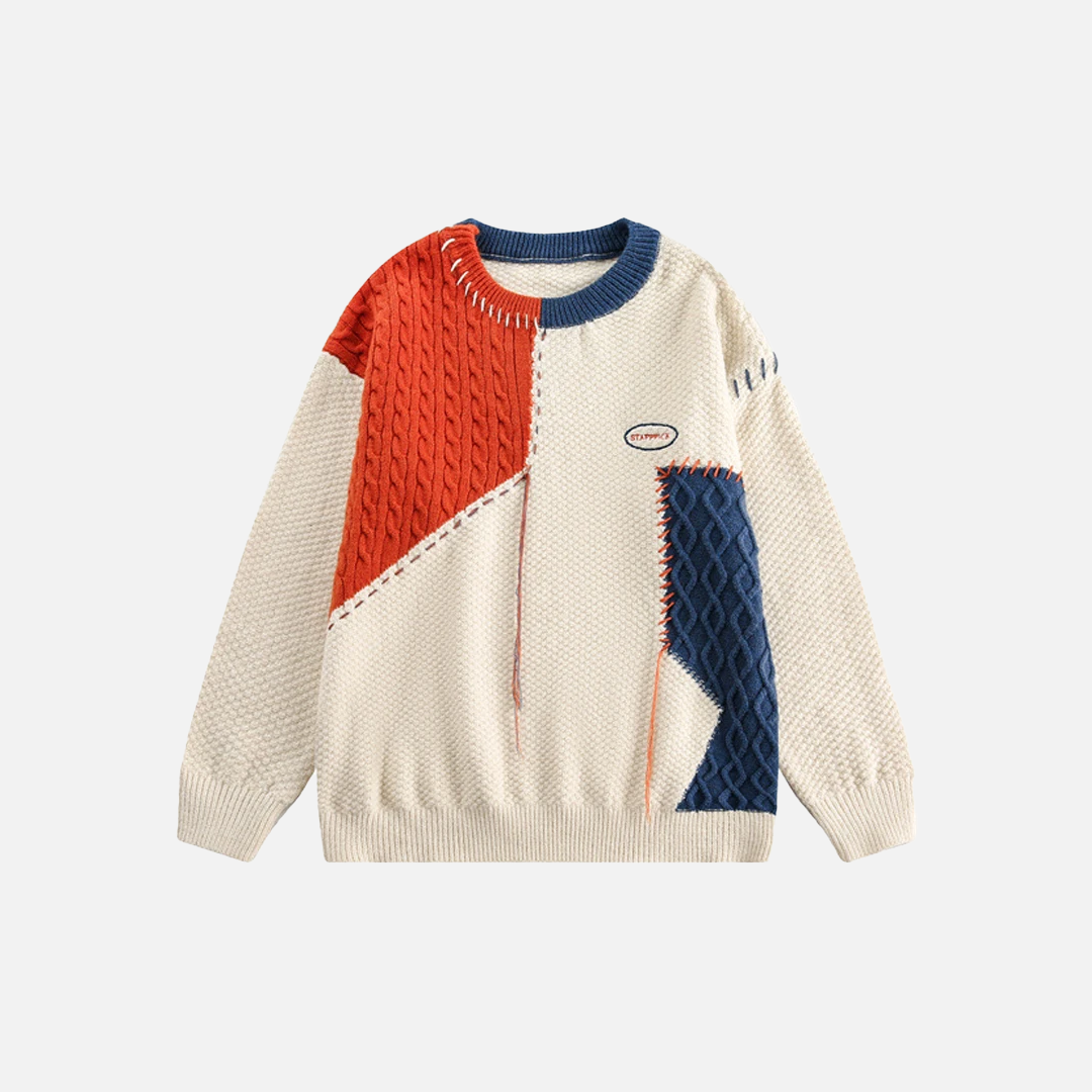 Pull en maille patchwork color block confortable et raffiné