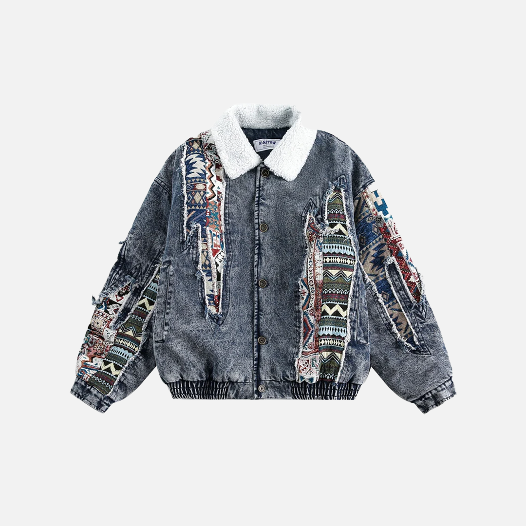 Dicke Y2K-Winter-Patchwork-Jeansjacke