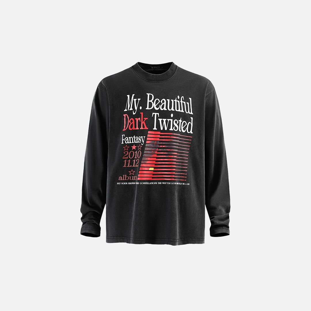 Gothic Retro Langarmshirt mit Grafikbuchstabenprint