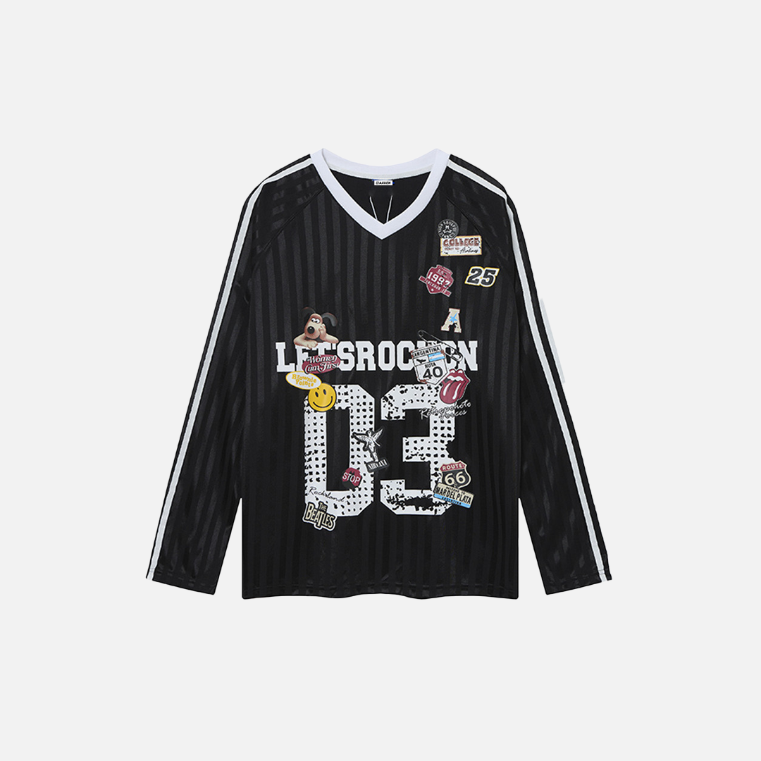 Stylish Oversized Cartoon Print Long Sleeve Polyester T-Shirt