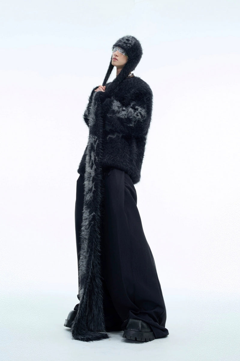 Farbblock-Mohair-Strick-Hoodie-Pullover
