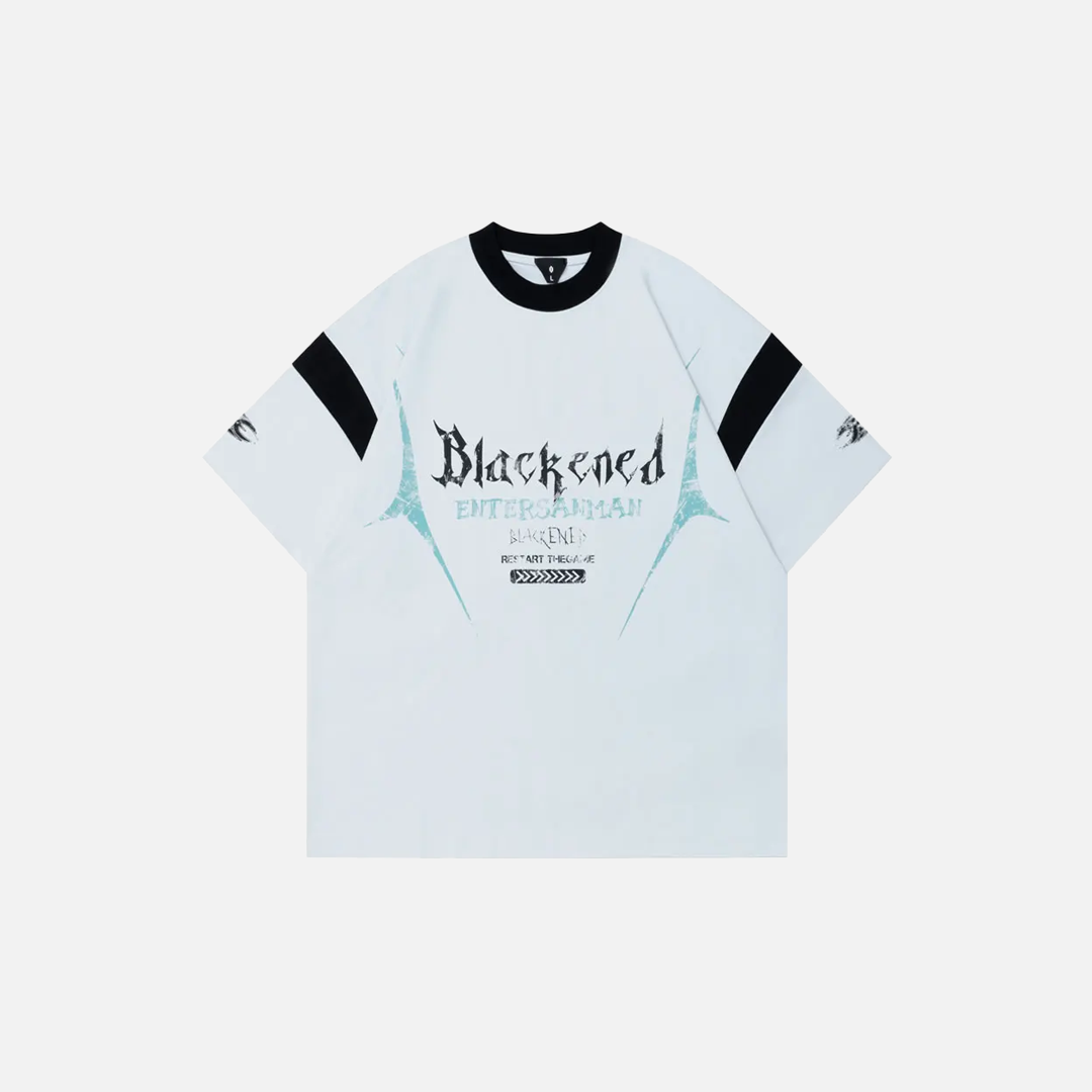 Warmes, grafisch bedrucktes V-Ausschnitt-Rennshirt aus Baumwolle
