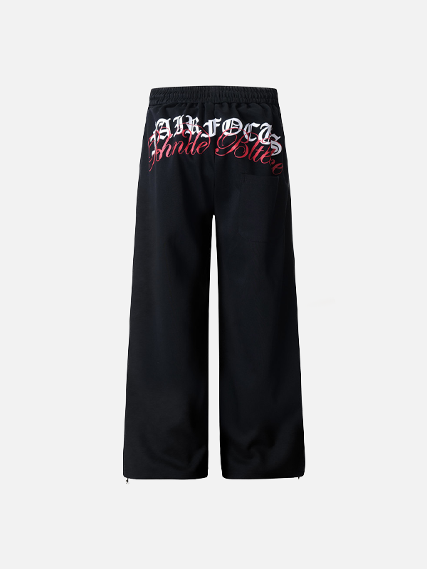 Gothic-Jogginghose mit weitem Bein und Sanskrit-Buchstabenprint