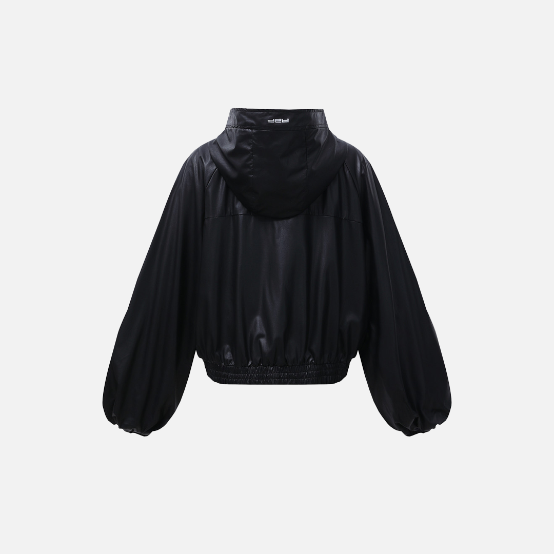 Streetwear-Style-Steppjacke mit Kapuze aus Kunstleder