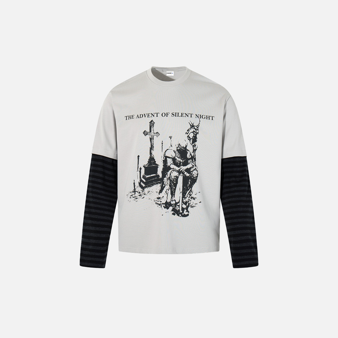 Isoliertes Langarm-T-Shirt mit Farbblock-Muster und Kreuzprint