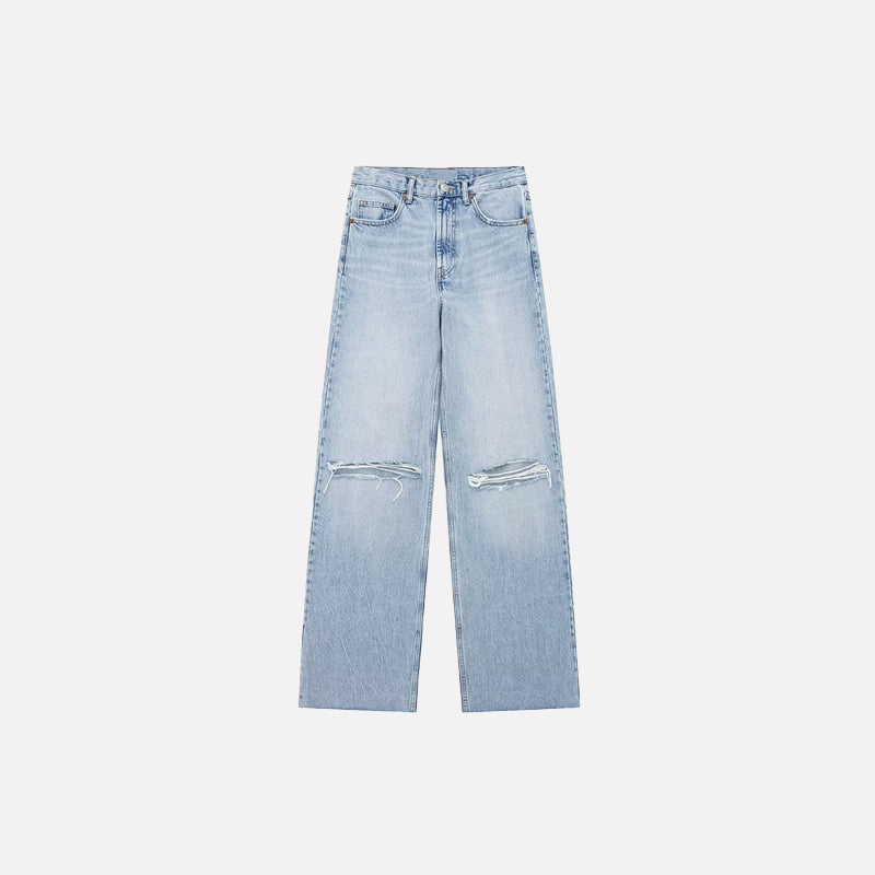 Pantalon en jean bleu déchiré et ample