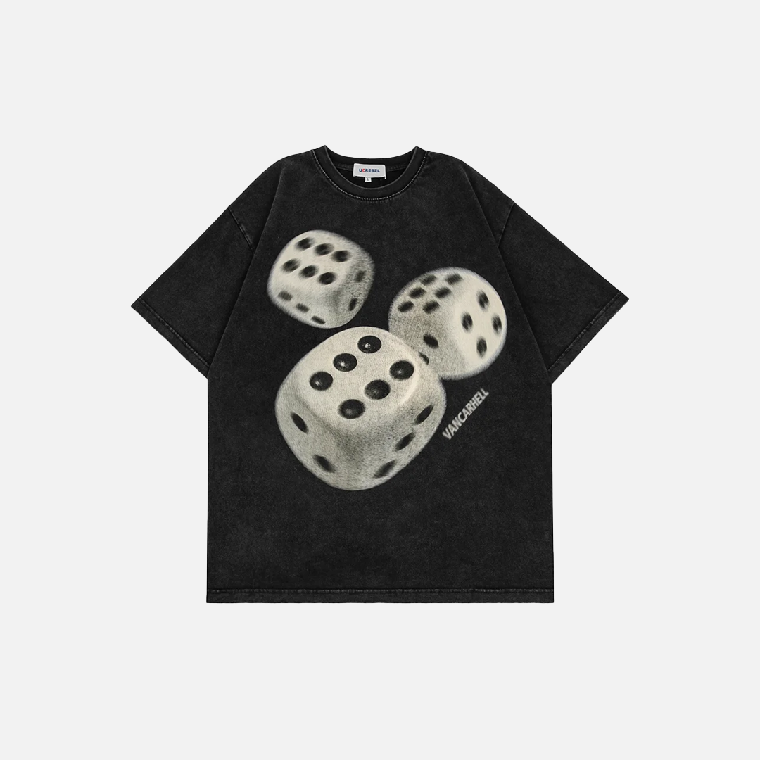 Lässiges Kurzarm-T-Shirt mit Y2K-Würfelprint im Used-Look