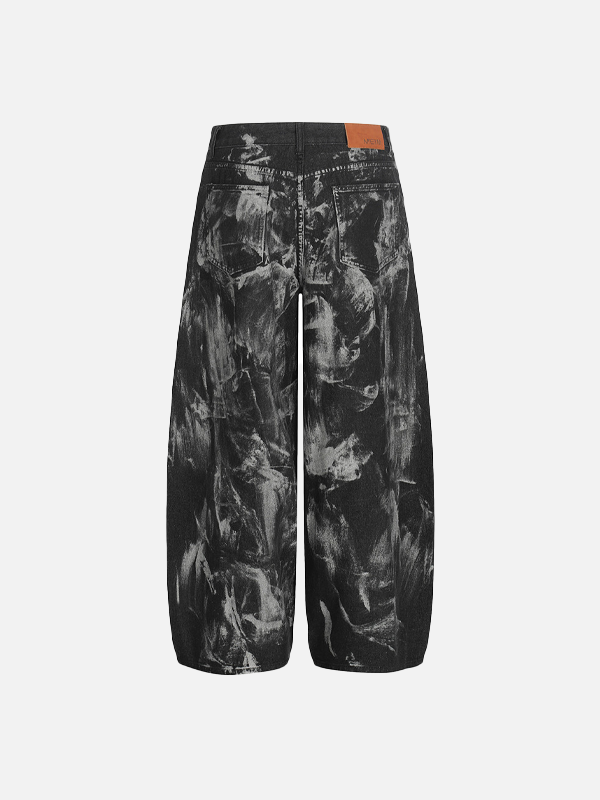 Robuste Punk-Jeans mit Tintenklecks-Bemalung