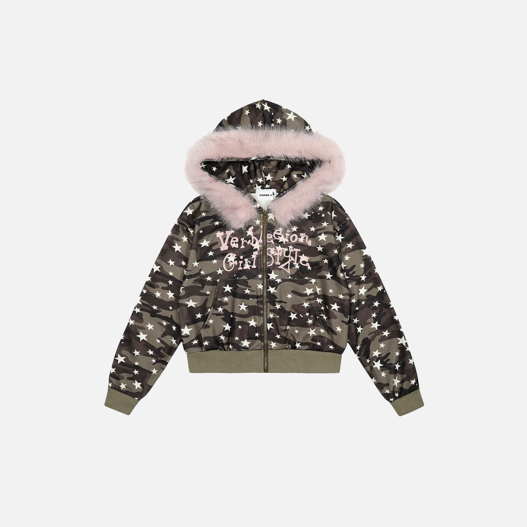 Sweat à capuche camouflage à étoiles style streetwear vintage