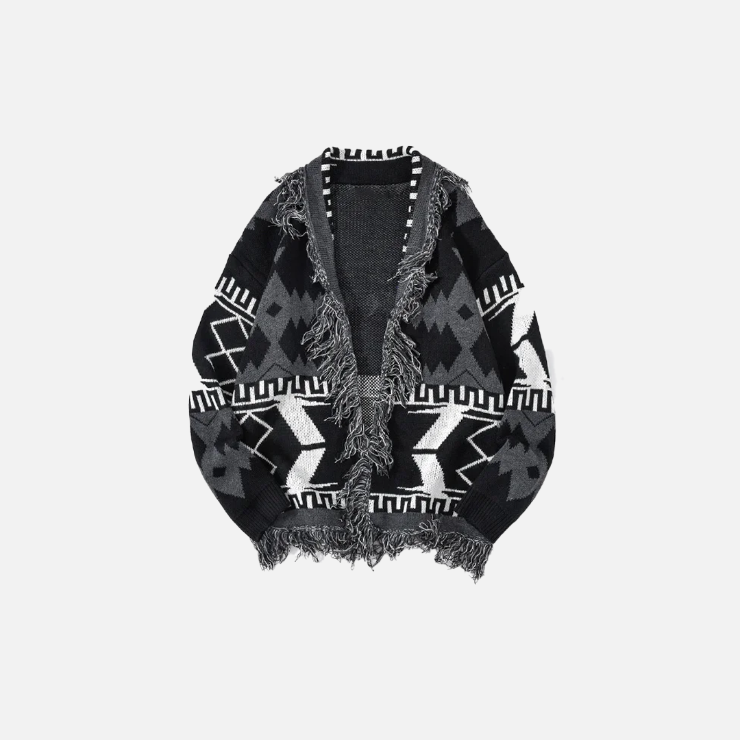Gothic-Strickjacke im Grunge-Stil mit Rissen und japanischem Touch