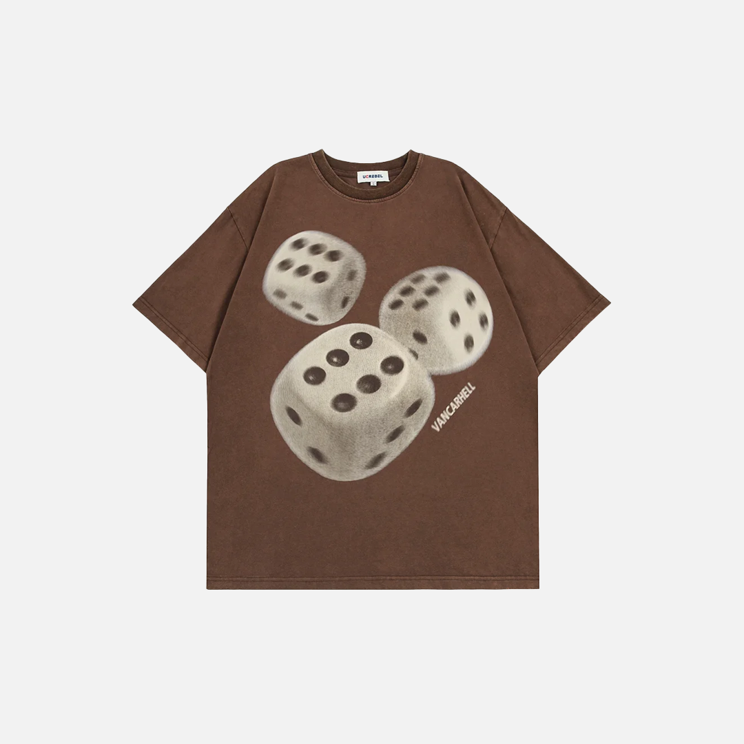 Lässiges Kurzarm-T-Shirt mit Y2K-Würfelprint im Used-Look