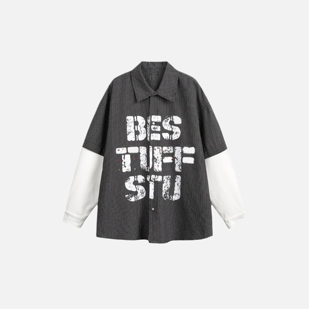 Y2K Oversize-Fake-Zweiteiler-Karo-Langarmhemd