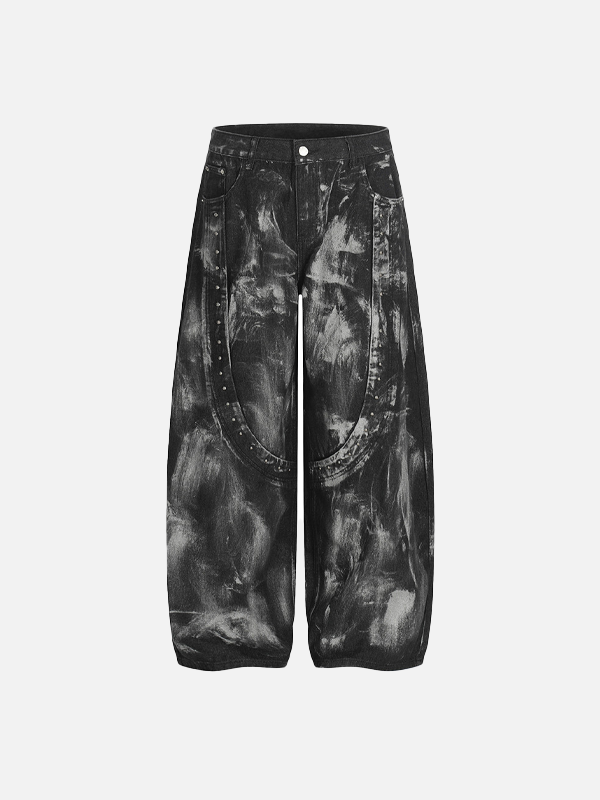 Robuste Punk-Jeans mit Tintenklecks-Bemalung