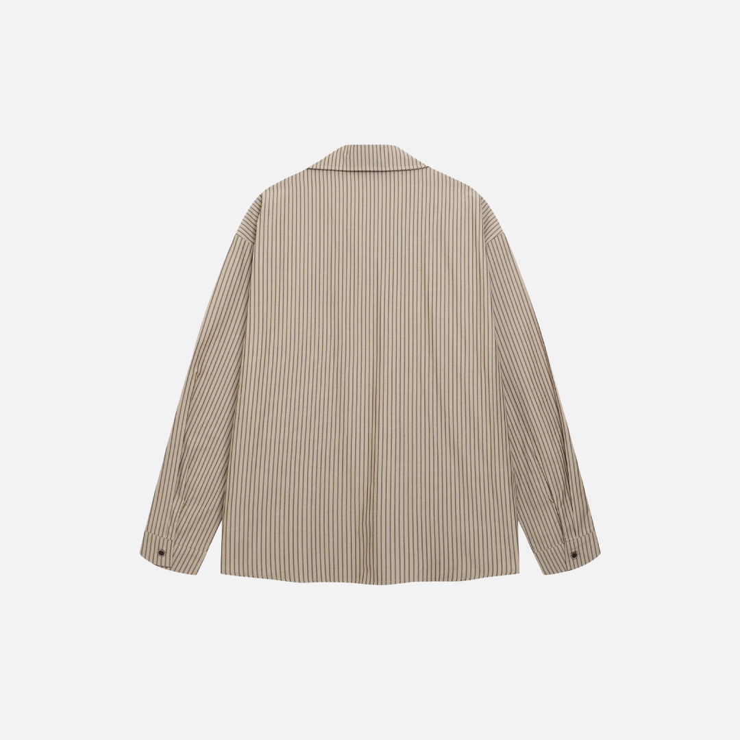 Chemise rétro à rayures brodées oversize à manches longues